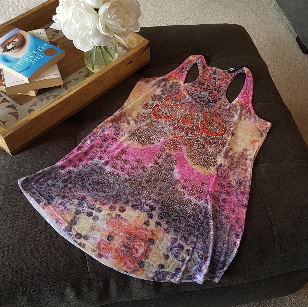 Embellished Colorful Tie-dyed Racerback Tank Top from Italy - Picture 16 of 17